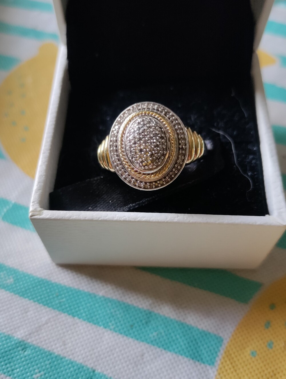 Affinity Diamond Gold Overlay and Silver Oval Pavé Dome Ring - Size 10